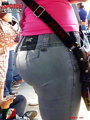 Babes in jeans get spied from behind