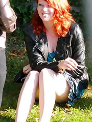 Legs opened for sexy upskirt view