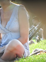Crossed legs upskirt, of cute blonde peeked in a park. upskirt pantyhose