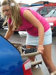 Upskirt car - voyeured while she puts something in a car upskirt no panties