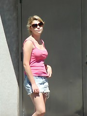 Public upskirt, of blondie in pink. She flashed her panties upskirt photo