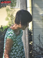 Spy upskirt of asian brunette in green dress. Upskirt gallery upskirt no panties
