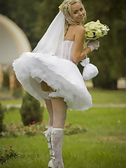 Set of Beautiful Bride Spreading upskirt picture