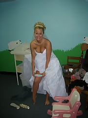 Pics of Lovely Bride In White With Stockings Over Pantyhose upskirt no panties
