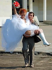 Photos of Bride In White Stockings up skirt pic