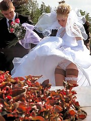 Photos of Lovely Bride In White With Stockings Over Pantyhose upskirt pic