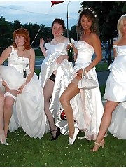 Photos of Lovely Bride In White With Stockings Over Pantyhose upskirt shot