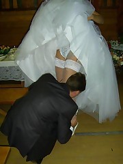 Pics of Nice Bride Poses In White Stockings upskirt photo