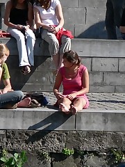 Busty chick voyeured in public. Up skirt sitting teen upskirt
