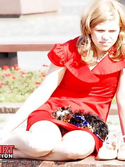 Seductive red mini dress upskirt upskirt picture