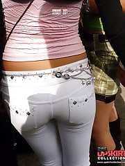 Girls jeans wrapping hottest booties up skirt pic