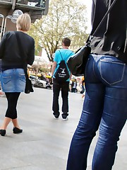 Stripping tight jeans for nub petting celebrity upskirt