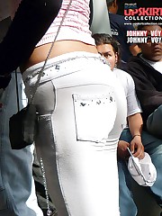 Fat ass in tight jeans in the street candid upskirt