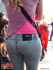 Delicious ass in tight spandex jeans candid upskirt