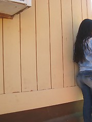 Delicious ass in tight spandex jeans upskirt pantyhose