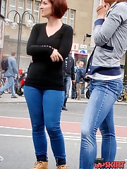 Real babes in the skin tight jeans candid upskirt