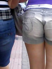 Girls play with their jeans shorts upskirt pic
