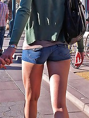 Tiny shorts of all colors spied here upskirt pantyhose