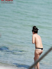 Bikini amateurs are spied on beach upskirt no panties