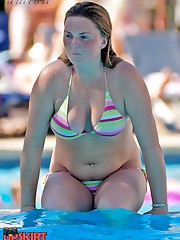 Fat amateurs in bikinis look horny upskirt photo