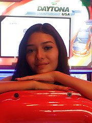 Remember Soledad Lomas, the relatively shy Latina from Austin? Well this time I took her to a historical landmark called a movie theater. They even had an arcade, which reminded me of my childhood. I spent countless hours breathing thick secondhand smoke and pumping quarters into a half-broken Street Fighter II. Chun Li was my babysitter while my folks competed at the ultra-physical sport of bowling. You don't get Zishy without great parenting. BTW, yes, Soledad finally reveals her exquisite breasts in this one. X upskirt pic