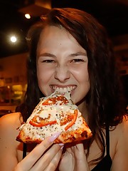 Hey, it is a holiday, but I am the hardest working man in the soft smut biz. Here is Liz Jordan putting down some useless carbs during a night out. I call them useless because I don't need nourishment when I'm out with a beautiful lady. I live off adrenaline until the point of exhaustion, then excuse myself to go pound a few pints of baby formula. But that shit is getting pricey. Good luck. upskirt pic