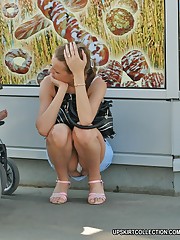 Killer pics with hot upskirt view uncovering green panties