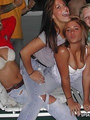 Camera guy spies tits peeping from girls' blouses