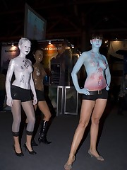 Bare titted painted girls wildly dance in small shorts