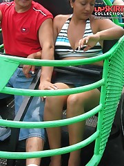 Babe flashed on a ride. Accidental upskirt, in public