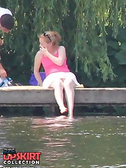 Blondie near the pool. Sexy up skirt pics
