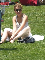 Accidental upskirt. White dress, black panties