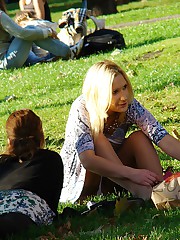 Girls pose so that upskirt were seen