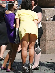 She plays her naked pussy up skirt