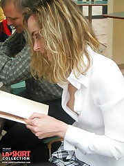 Sexy down blouse girl fooling around