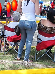 Fat ass in tight jeans in the street