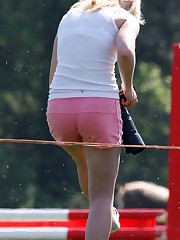 Proving to be pantieless under shorts