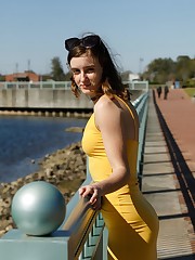One of our favorite exclusive muses is back. This time Meadow Brink battles the midday elements in Pensacola Bay. The sun and wind fought valiantly, but were no match for Meadow and her yellow dress sans undergarments. Knowing this unique woman for several years now, I can attest to Meadow's fluctuating moods. But when her energy is on, it in ON! As always, I consider it a great privilege to be able to document her for you. I will be adding a new xtra of MB tomorrow. Be ready.